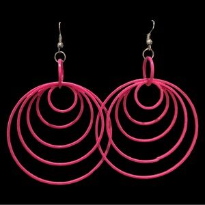 Hot Pink Multi Layered Hoop Dangle Earrings
